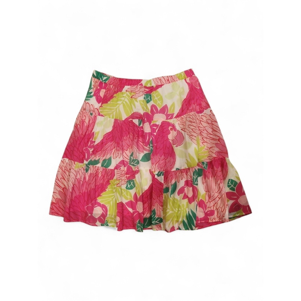 VTG Lilly Pulitzer White Label "Ports of Caw" Tiered Skirt – Pink/Green 14